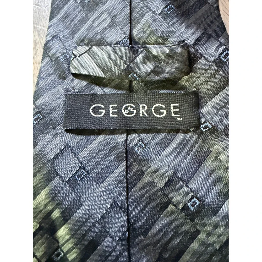 George Mens Necktie‎ 100% Silk Geometric Abstract Grey One Size